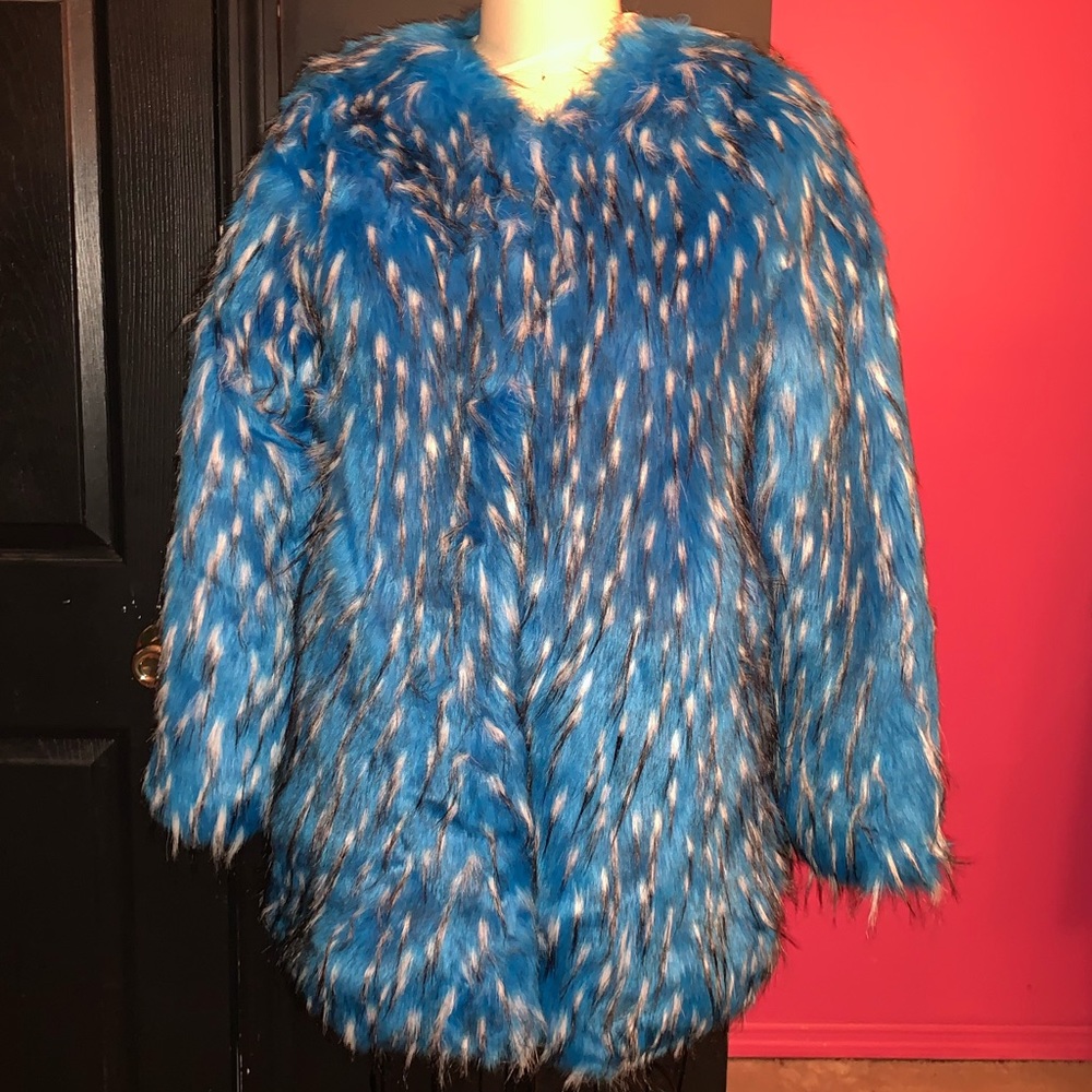 “UNREAL FUR” BOLD BLUE FAUX FUR COAT